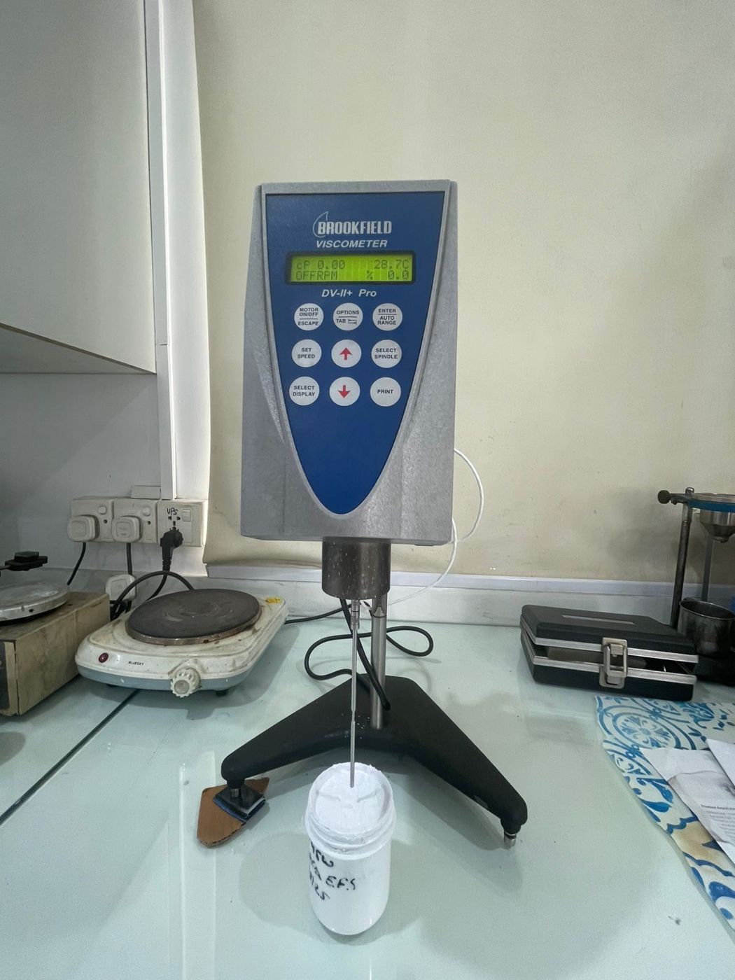 Brookfield viscometer measuring paste viscosity